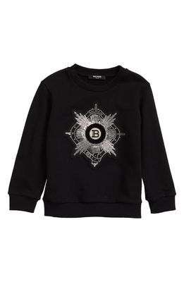 Balmain Kids' Embroidered Logo Badge Cotton Sweatshirt in Black