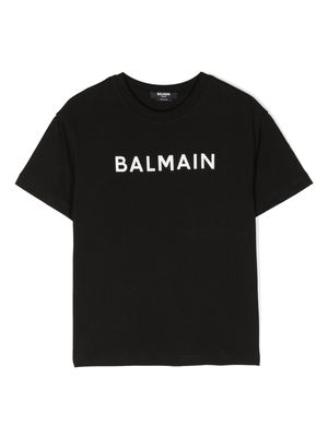Balmain Kids embroidered-logo cotton T-shirt - Black