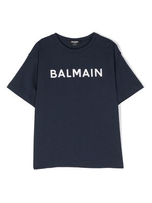 Balmain Kids embroidered-logo cotton T-shirt - Blue