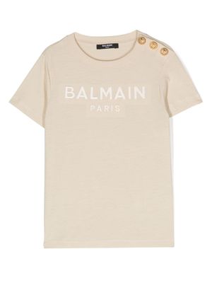 Balmain Kids embroidered-logo cotton T-shirt - Neutrals