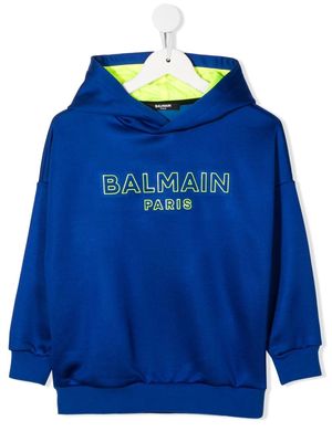 Balmain Kids embroidered-logo hoodie - Blue