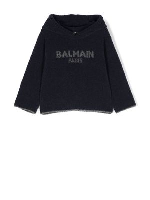 Balmain Kids embroidered-logo knitted hoodie - Blue