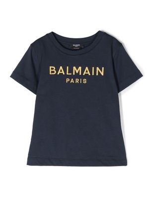 Balmain Kids embroidered-logo T-shirt - Blue