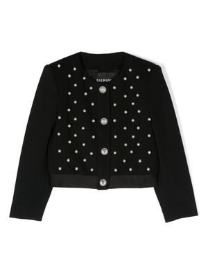 Balmain Kids faux-pearl embellished bomber jacket - Black