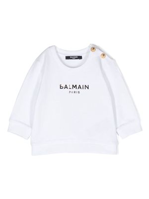 Balmain Kids flocked-logo cotton sweatshirt - White