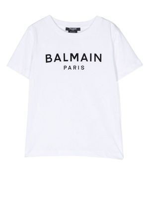 Balmain Kids flocked-logo cotton T-shirt - White