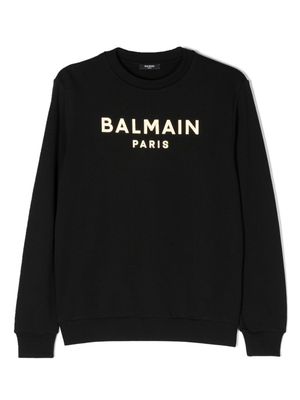 Balmain Kids flocked-logo crew-neck sweatshirt - Black