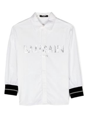 Balmain Kids foiled-logo cotton shirt - White