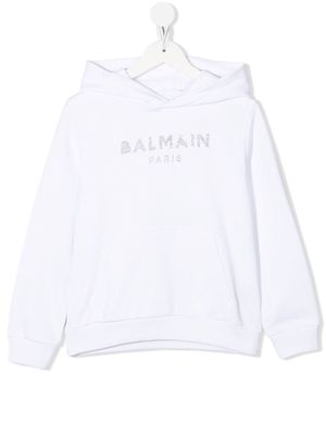 Balmain Kids gem-logo pullover hoodie - White