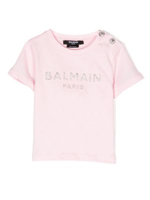 Balmain Kids glitter embellished-logo cotton T-shirt - Pink
