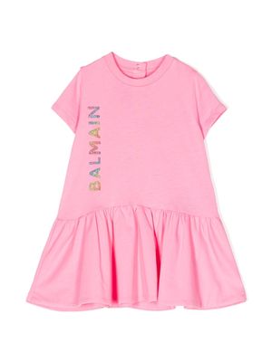 Balmain Kids glitter embellished-logo dress - Pink