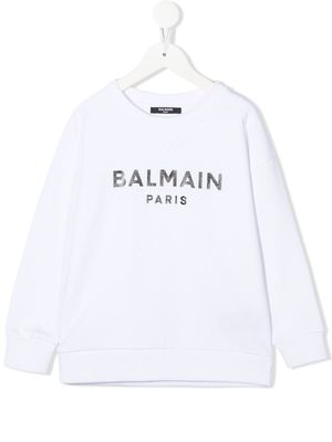 Balmain Kids glitter-embellished logo sweatshirt - White