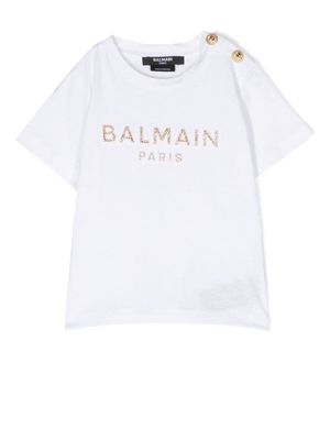 Balmain Kids glitter logo cotton T-shirt - White