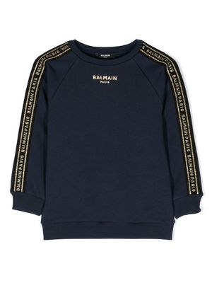 Balmain Kids glitter logo-print cotton sweatshirt - Blue