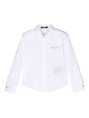 Balmain Kids glittery-logo full-jacquard shirt - White
