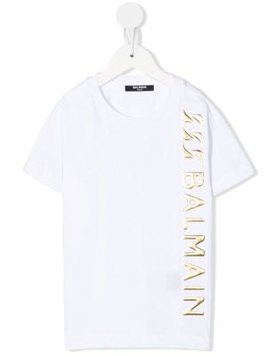 Balmain Kids gold-tone logo T-shirt - White