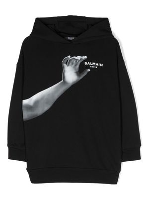 Balmain Kids graphic-print cotton hoodie - Black