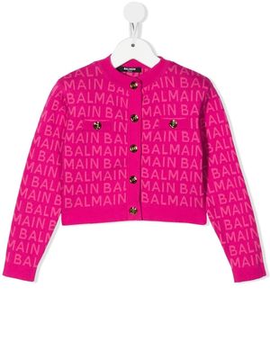 Balmain Kids graphic-print long-sleeve cardigan - Pink