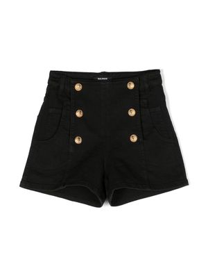 Balmain Kids high-rise denim shorts - Black