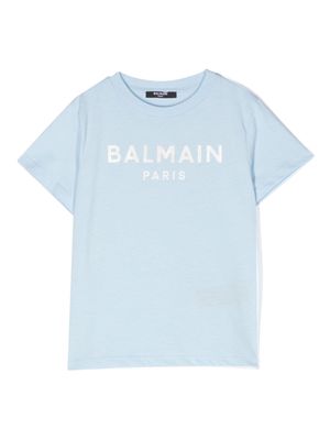 Balmain Kids holographic-logo T-shirt - Blue
