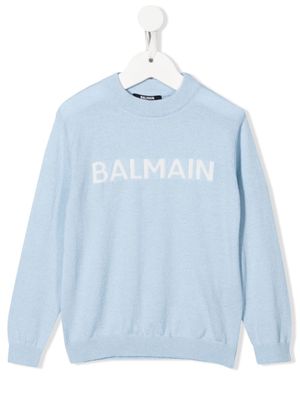 Balmain Kids intarsia-knit logo jumper - Blue