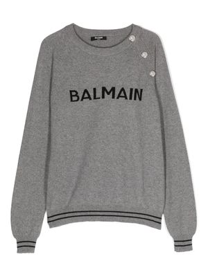 Balmain Kids intarsia-knit logo jumper - Grey