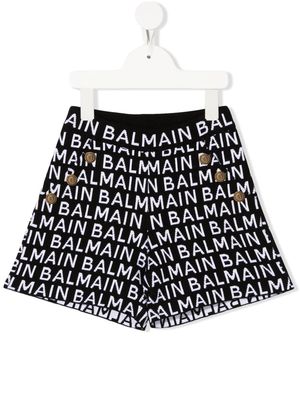 Balmain Kids intarsia-knit logo shorts - Black