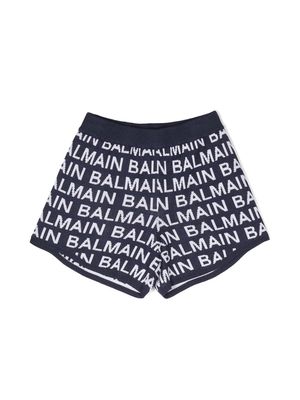 Balmain Kids intarsia-knit logo shorts - Blue