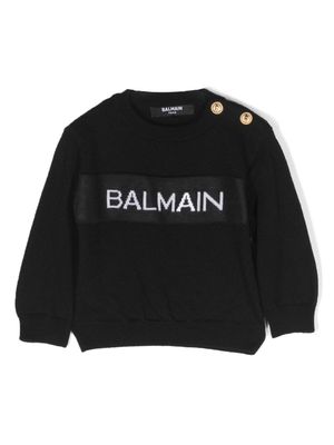 Balmain Kids intarsia-knit logo virgin wool jumper - Black