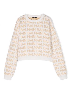 Balmain Kids intarsia logo jumper - Neutrals