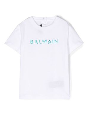 Balmain Kids iridescent logo-print cotton T-shirt - White