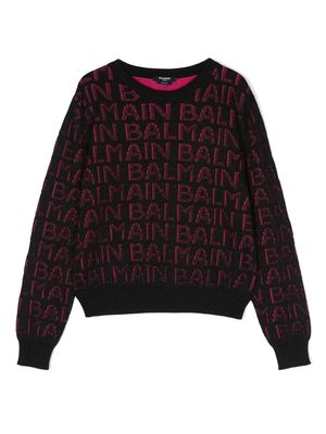 Balmain Kids knit jacquard logo sweater - Black