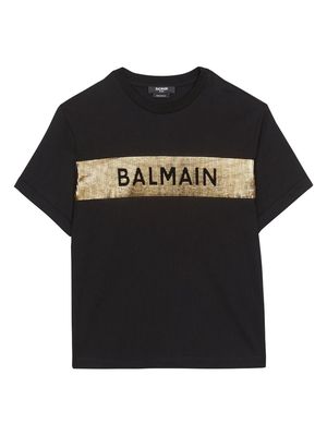 Balmain Kids laminated-logo cotton T-shirt - Black
