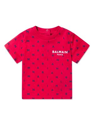 Balmain Kids letter-print cotton T-shirt - Red