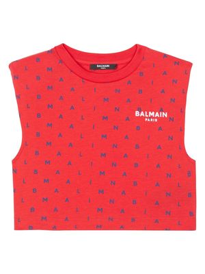 Balmain Kids Letters-print cotton T-shirt - Red