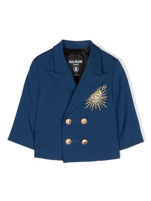 Balmain Kids lion-embroidery double-breasted blazer - Blue