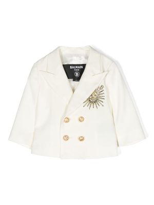 Balmain Kids lion-embroidery double-breasted blazer - Neutrals