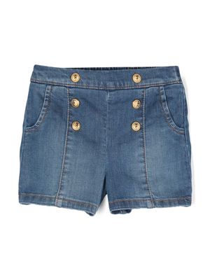 Balmain Kids Lion-Head-buttons denim shorts - Blue