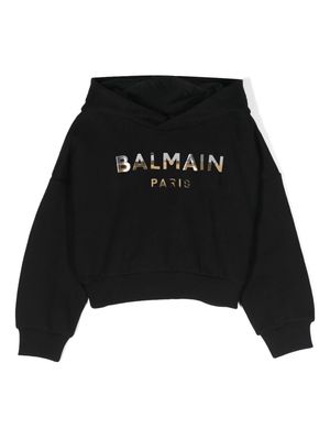 Balmain Kids logo-appliqué cotton hoodie - Black