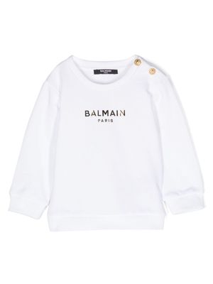 Balmain Kids logo-appliqué cotton sweatshirt - White