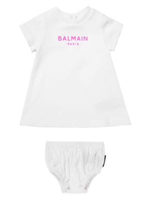 Balmain Kids logo-appliqué cotton T-shirt dress set - White