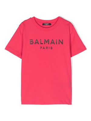 Balmain Kids logo-appliqué cotton T-shirt - Pink