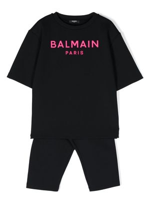 Balmain Kids logo-appliqué short set - Black