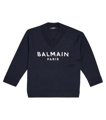 Balmain Kids Logo cotton and wool sweater