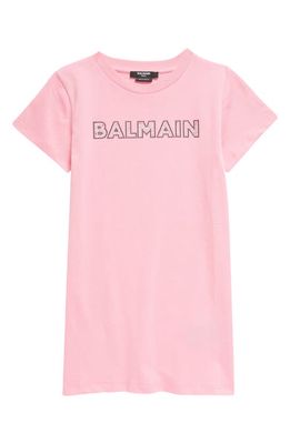Balmain Kids' Logo Cotton T-Shirt Dress in 550 Pink