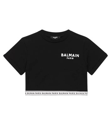 Balmain Kids Logo cropped cotton jersey T-shirt