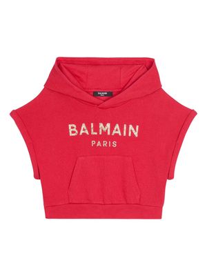 Balmain Kids logo-embellished cotton hoodie - Pink