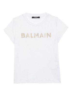 Balmain Kids logo-embellished cotton T-shirt - White