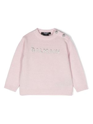 Balmain Kids logo-embellishment long-sleeved sweatshirt - Pink