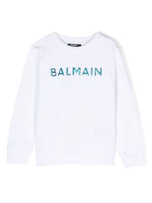 Balmain Kids logo-embossed crew neck sweatshirt - White